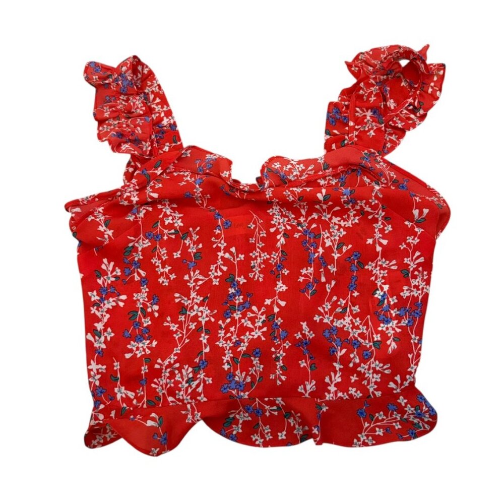 Caren forbes red floral romantic ruffle L Tank top - Picture 8 of 12